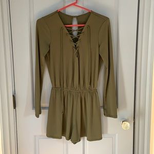 Long Sleeve Romper - Olive Green
